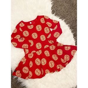 Little Girls Tea Brand Red & Cream/Camel Butterfly Dress Size 3